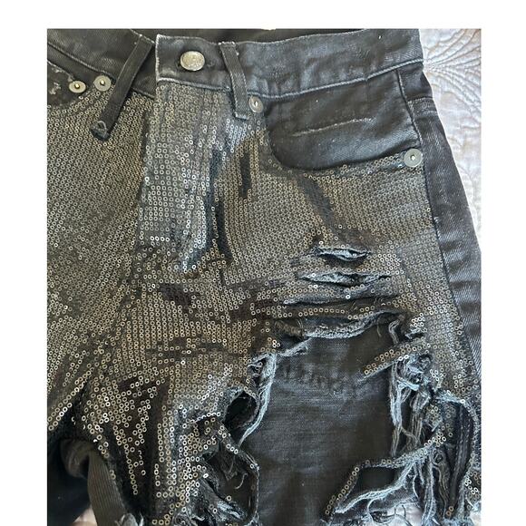 R13 Black Sequin Fringe Jean Shorts - Picture 9 of 11